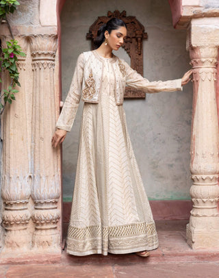Ivory printed paisley jacket and anarkali