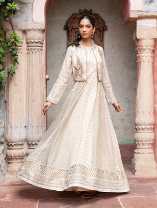 Ivory printed paisley jacket and anarkali