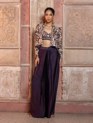 Deep purple paisley crop jacket and pant set