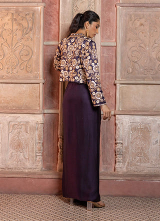 Deep purple paisley crop jacket and pant set