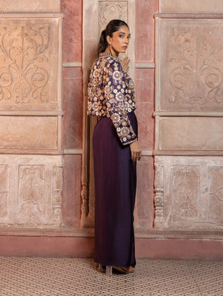 Deep purple paisley crop jacket and pant set