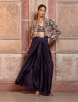 Deep purple paisley crop jacket and pant set