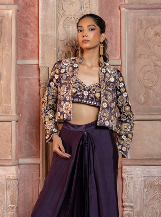 Deep purple paisley crop jacket and pant set