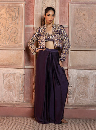 Deep purple paisley crop jacket and pant set