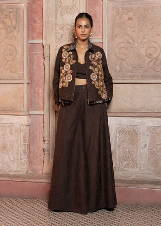 Brown paisley long jacket and palazzo set