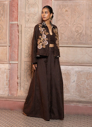 Brown paisley long jacket and palazzo set