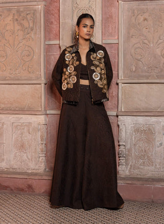 Brown paisley long jacket and palazzo set