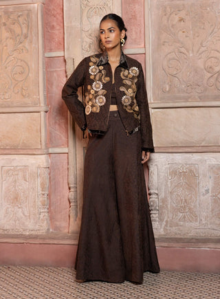 Brown paisley long jacket and palazzo set