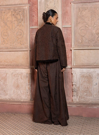 Brown paisley long jacket and palazzo set