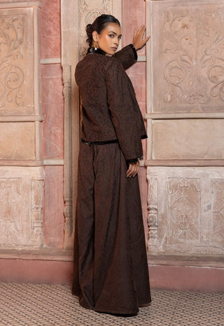 Brown paisley long jacket and palazzo set