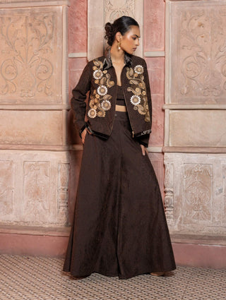 Brown paisley long jacket and palazzo set