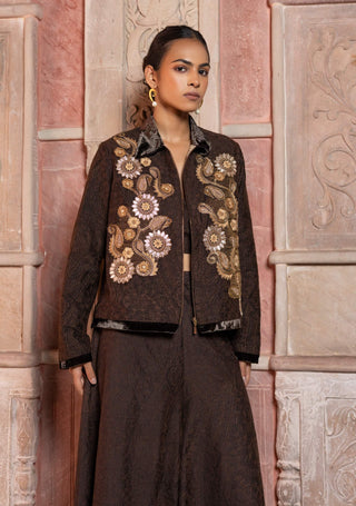 Brown paisley long jacket and palazzo set