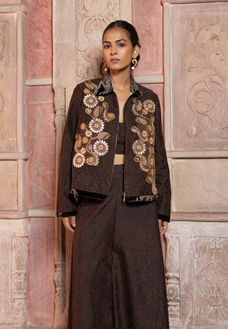 Brown paisley long jacket and palazzo set