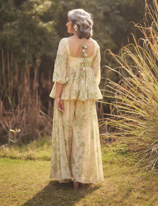 Pistachio green and ivory peplum and palazzo set