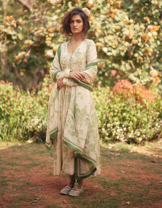 Pistachio green and ivory anarkali and dupatta