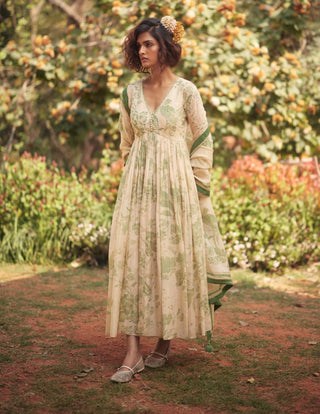 Pistachio green and ivory anarkali and dupatta