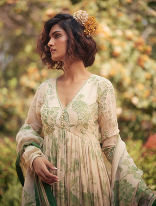 Pistachio green and ivory anarkali and dupatta