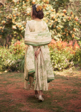Pistachio green and ivory anarkali and dupatta