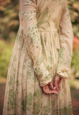 Pistachio green and ivory anarkali and dupatta