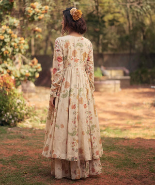 Ivory floral angrakha anarkali and skirt set