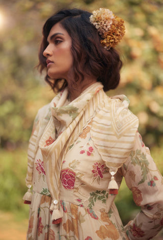 Ivory floral angrakha anarkali and skirt set