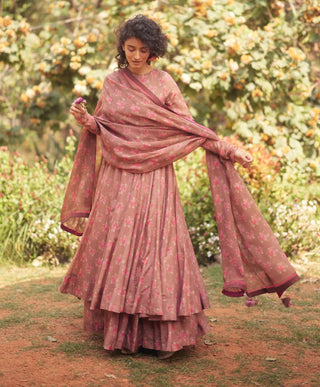 Mocha brown flower anarkali and skirt set