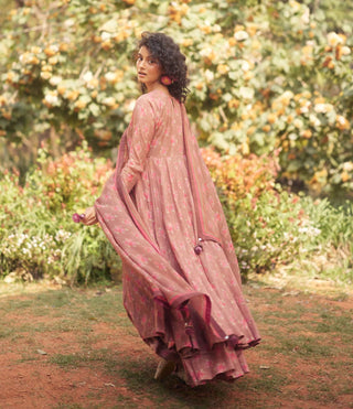 Mocha brown flower anarkali and skirt set