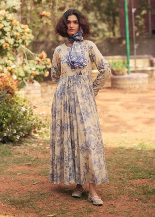 Royal blue and ivory tillie anarkali and scarf