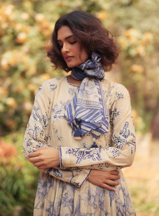 Royal blue and ivory tillie anarkali and scarf