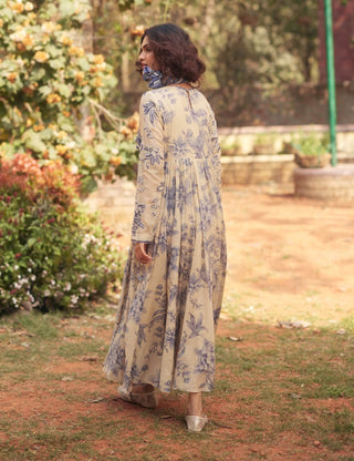 Royal blue and ivory tillie anarkali and scarf