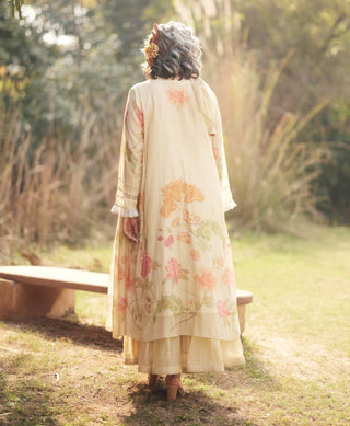 Ivory malai chanderi printed kurta and skirt set
