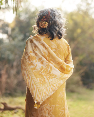 Golden yellow printed kurta and skirt set