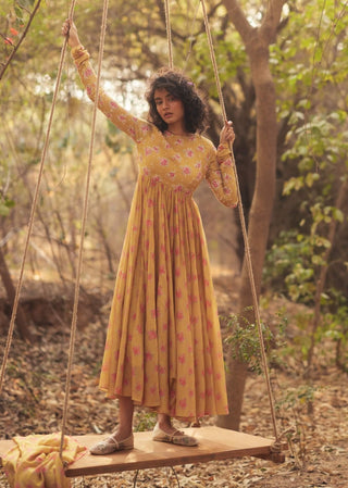Golden yellow dreamy anarkali and dupatta