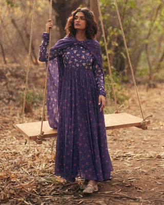Grape jelly floral anarkali and dupatta
