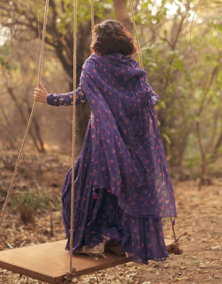 Grape jelly floral anarkali and dupatta