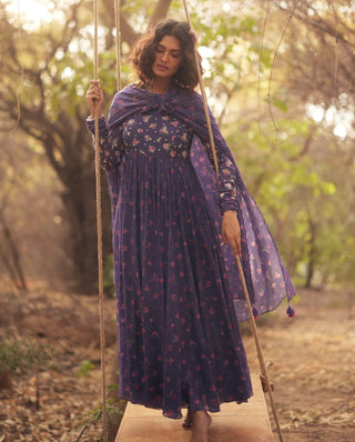 Grape jelly floral anarkali and dupatta