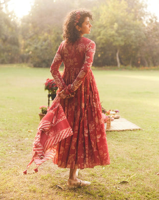 Crimson red anarkali and dupatta