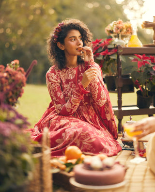 Crimson red anarkali and dupatta