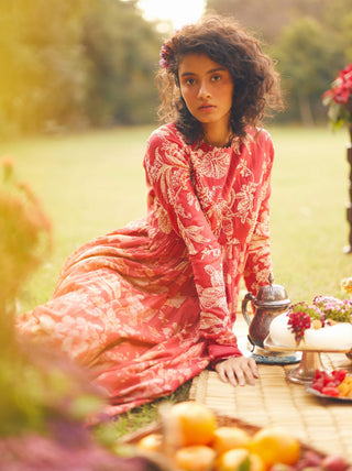 Crimson red anarkali and dupatta
