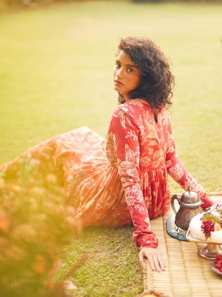 Crimson red anarkali and dupatta