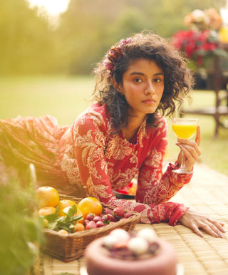 Crimson red anarkali and dupatta