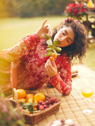 Crimson red anarkali and dupatta