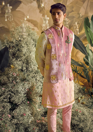 Papa Don'T Preach By Shubhika-Hugo Pink Ombre Kurta And Koti Set-INDIASPOPUP.COM