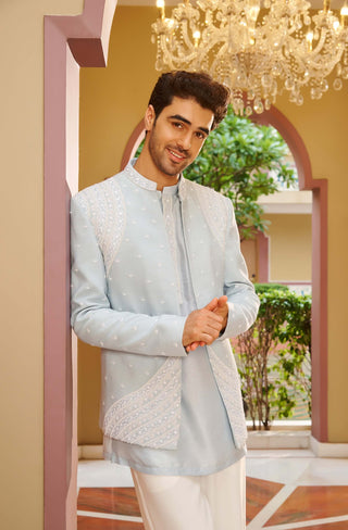 Rehmat light blue jacket set