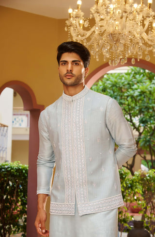 Kainat blue nehru jacket set