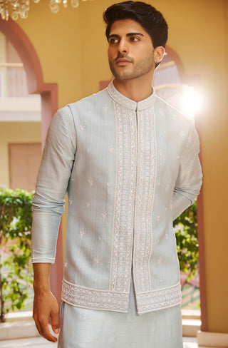 Kainat blue nehru jacket set