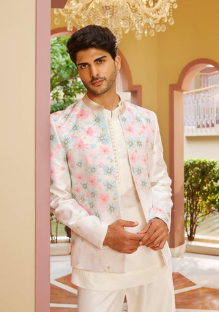 Khushnaaz cream offwhite jacket set