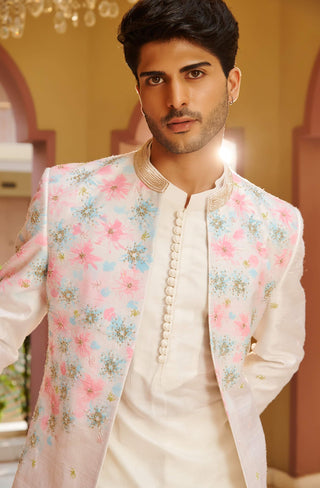 Khushnaaz cream offwhite jacket set