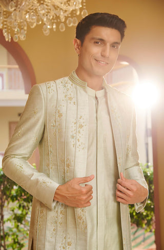 Zareen sage green sherwani set