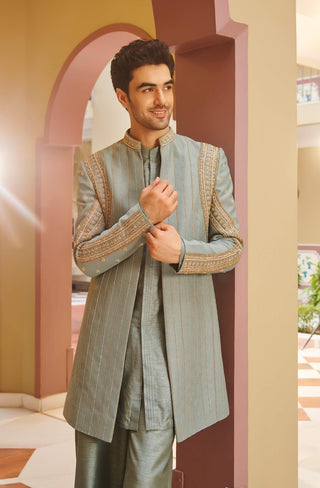 Sajda muted sage green sherwani set